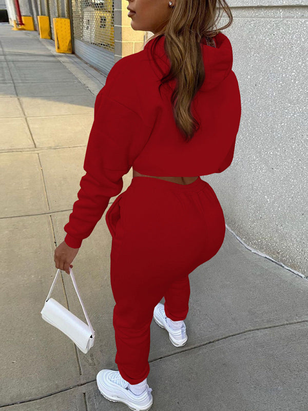 Women's Drawstring Solid Color Hoodie Long Sleeve Drawstring Trousers Vest Three-Piece Suit