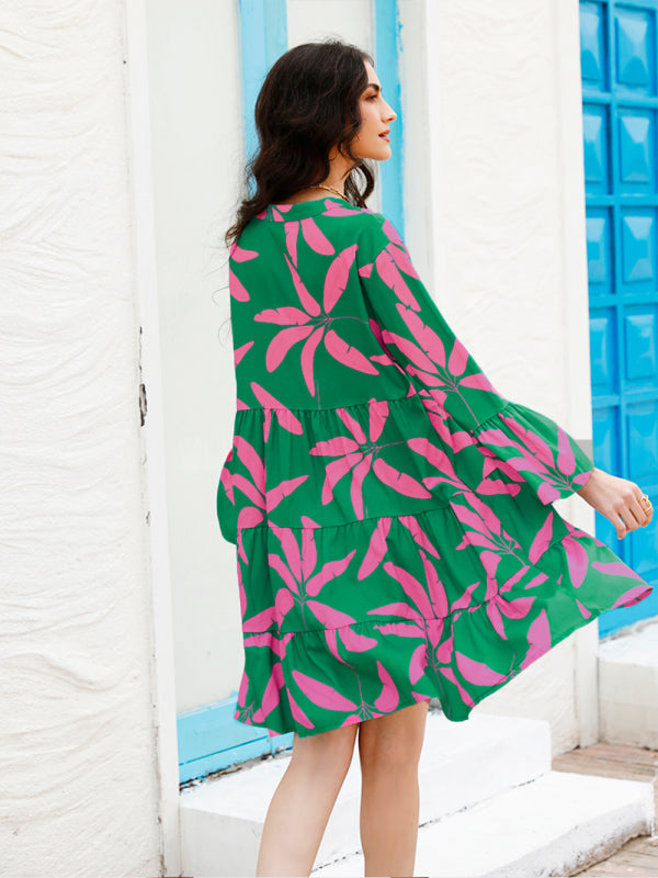 Women's floral print bell sleeve dress