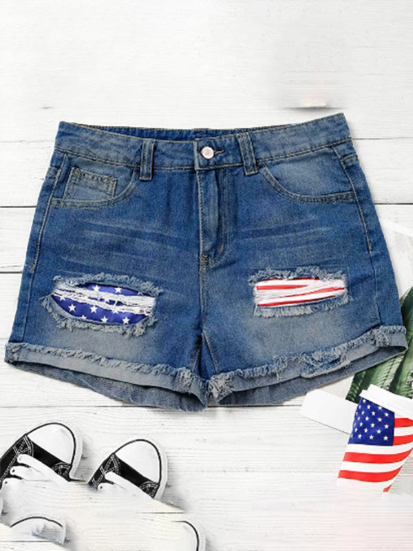 American flag patch skinny denim shorts