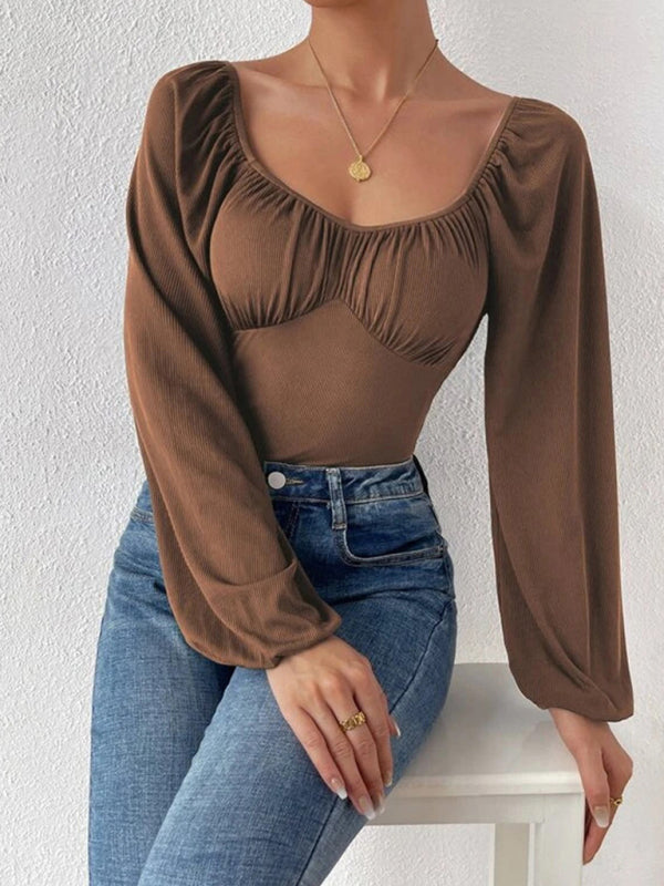 New women's sexy square neck long-sleeved jumpsuit