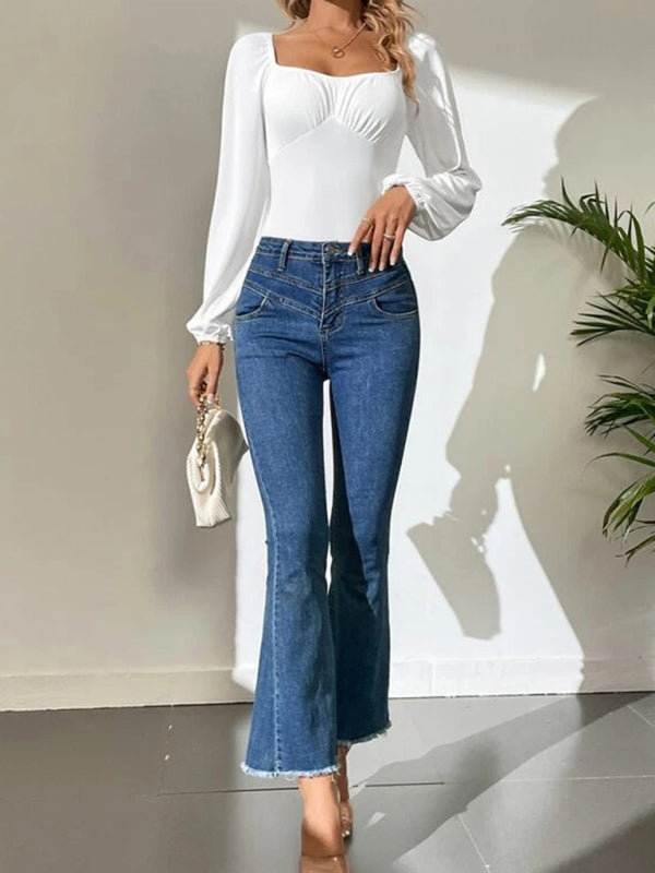New women's sexy square neck long-sleeved jumpsuit