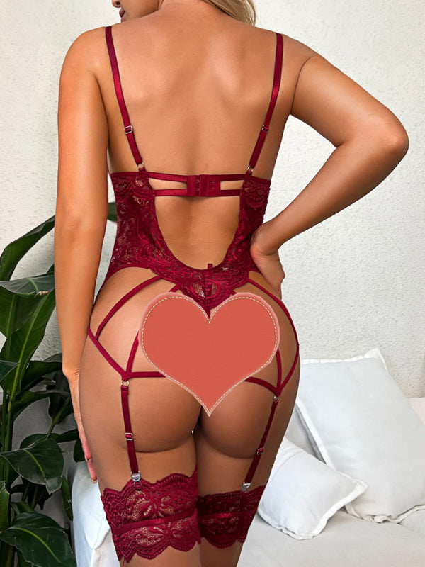 New sexy underwear, new lace suspenders, butterfly sexy see-through backless one-piece pajamas