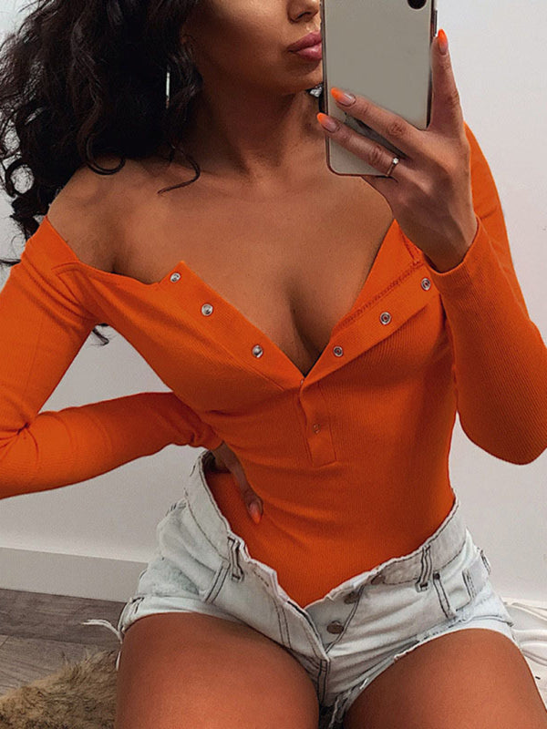 Sexy Tight Casual Buttoned Long Sleeve bodysuit