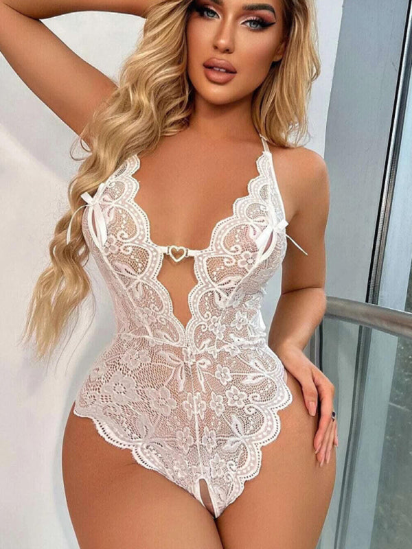 New women's sexy lace see-through crotch-free one-piece sexy pajamas