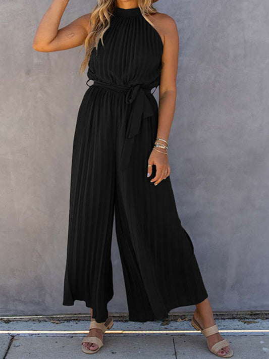 New women's off-shoulder halter neck pleated jumpsuit