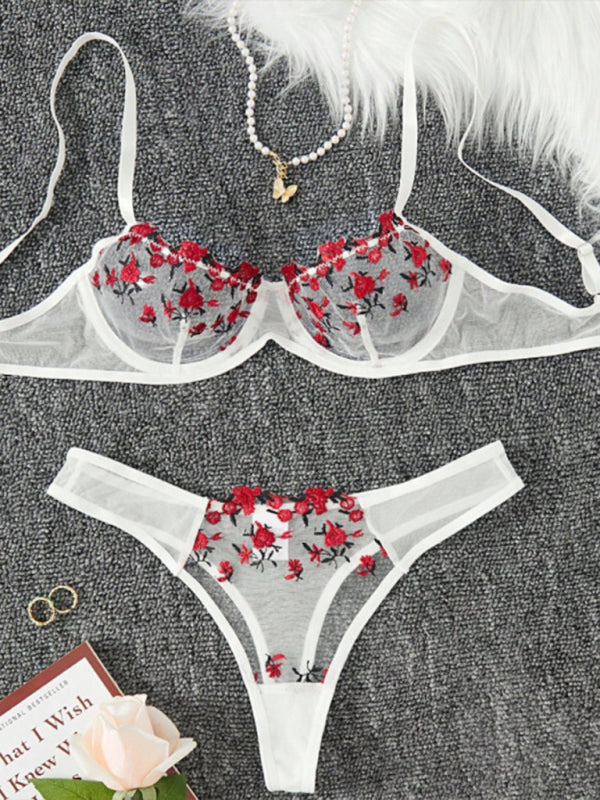 New women's sexy see-through floral lingerie set