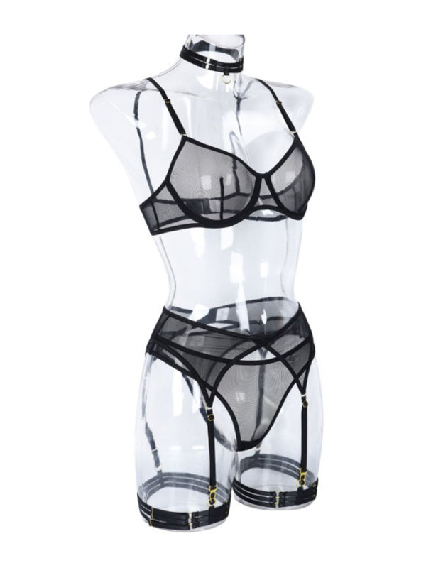 New Fashion Sexy Underwear Mesh Comfortable Slimming Gathering Steel Ring Four-piece Set