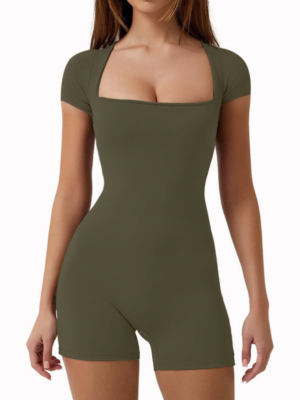 Eco-friendly New yoga tight-fitting shoulder sleeve sports jumpsuit shorts