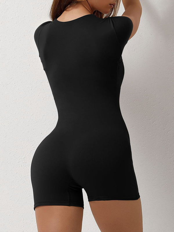 Eco-friendly New yoga tight-fitting shoulder sleeve sports jumpsuit shorts