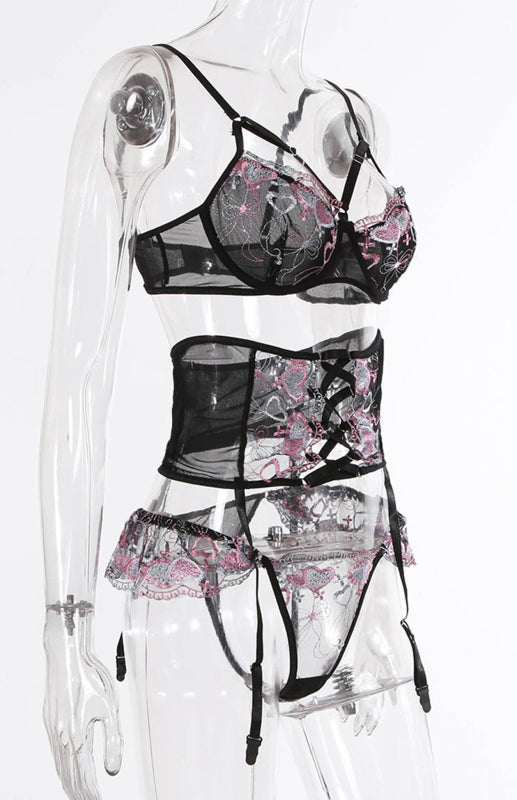 Eco-friendly Women's Sexy Embroidered Lingerie Set