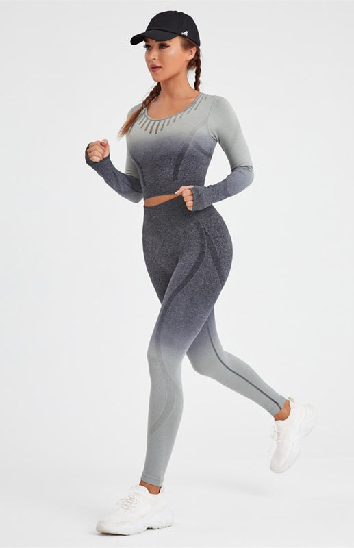 Eco-friendly Women's Long Sleeve Gradient Yoga Set