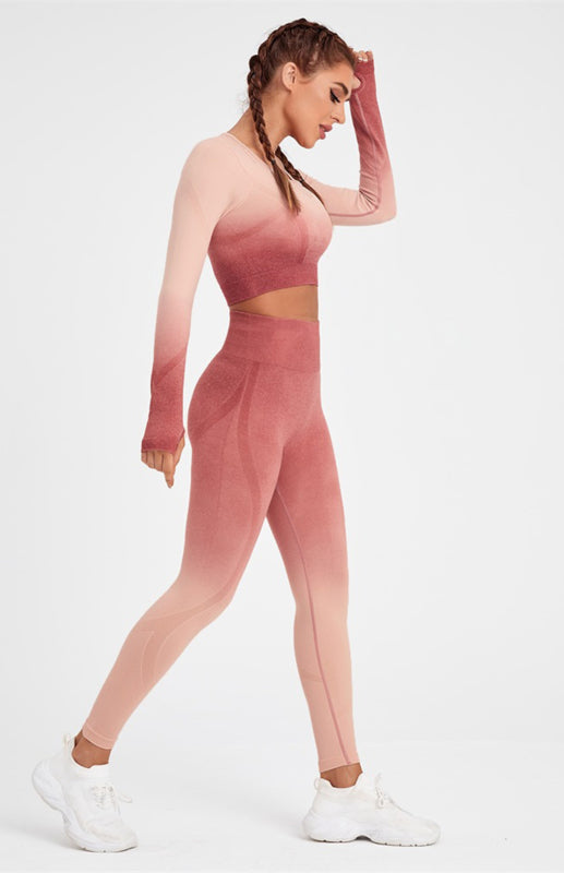 Eco-friendly Women's Long Sleeve Gradient Yoga Set