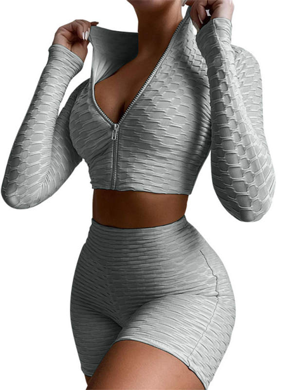 Women's solid textured fabric athleisure sets