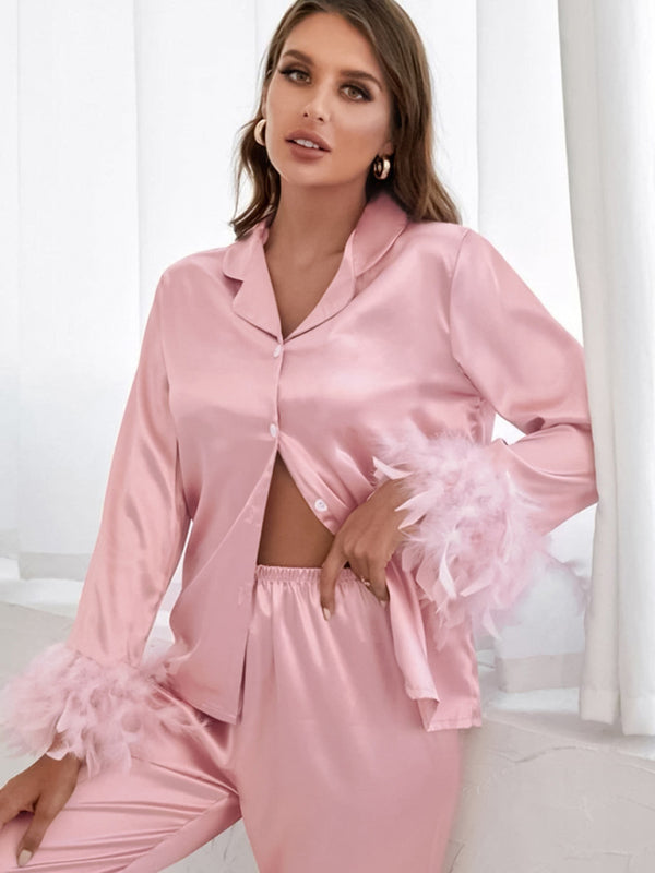 Eco-friendly Women's Feather Long Sleeves Night Set