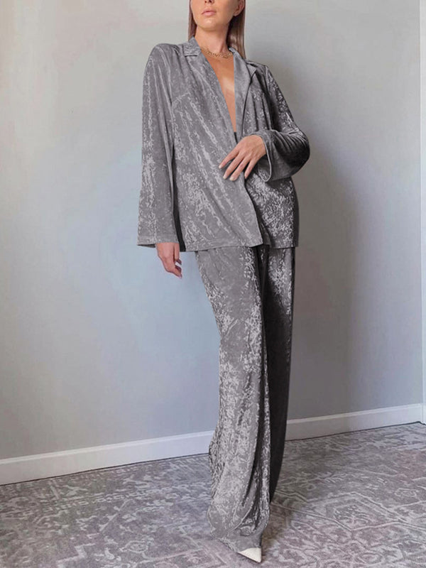 Warm thickened velvet pajamas, long sleeves and trousers two-piece set