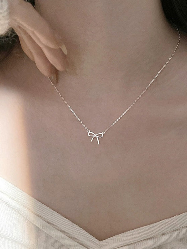 Eco-friendly New 925 sterling silver simple and sweet clavicle bow necklace