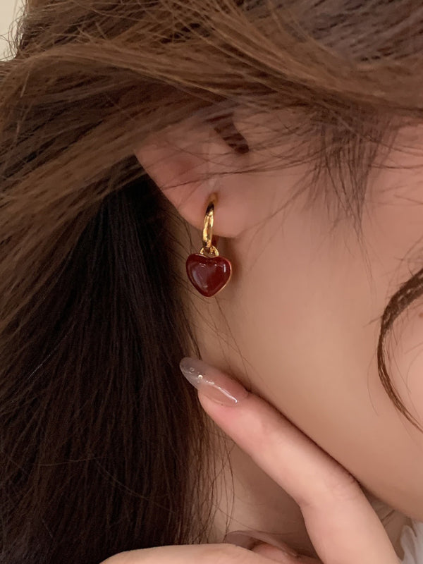 Eco-friendly New French drip glaze red love retro earrings