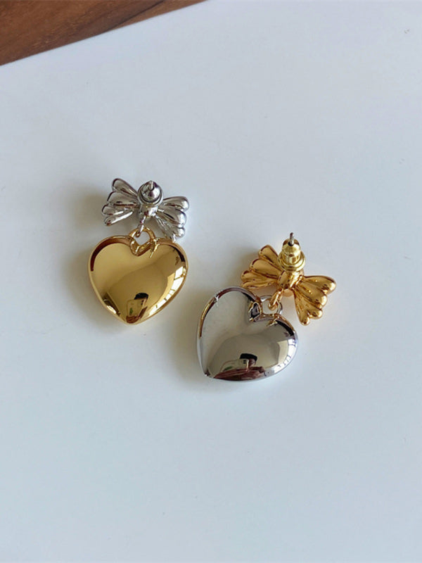 Eco-friendly New versatile sweet and cool heart bow earrings