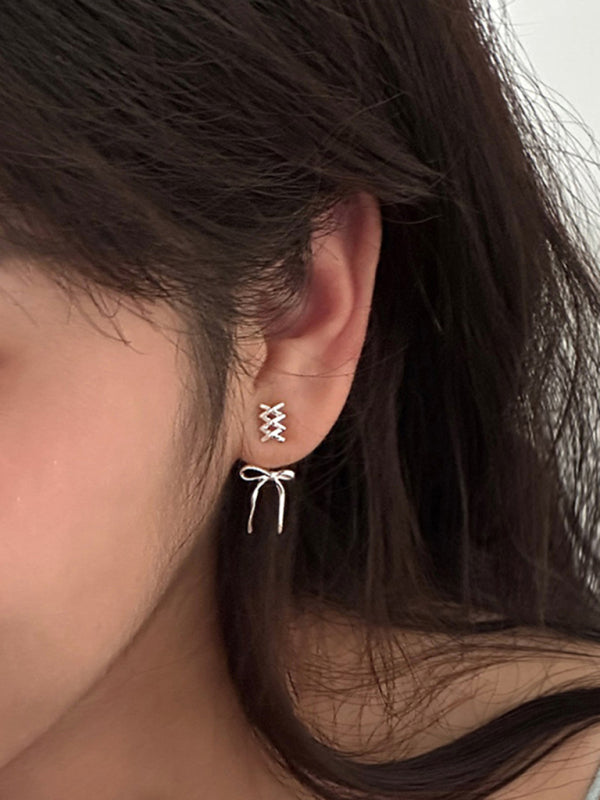 Eco-friendly New 925 silver needle bow ribbon cute new earrings
