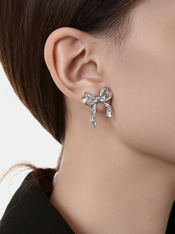 Eco-friendly Women's 925 silver needle bow stud earrings