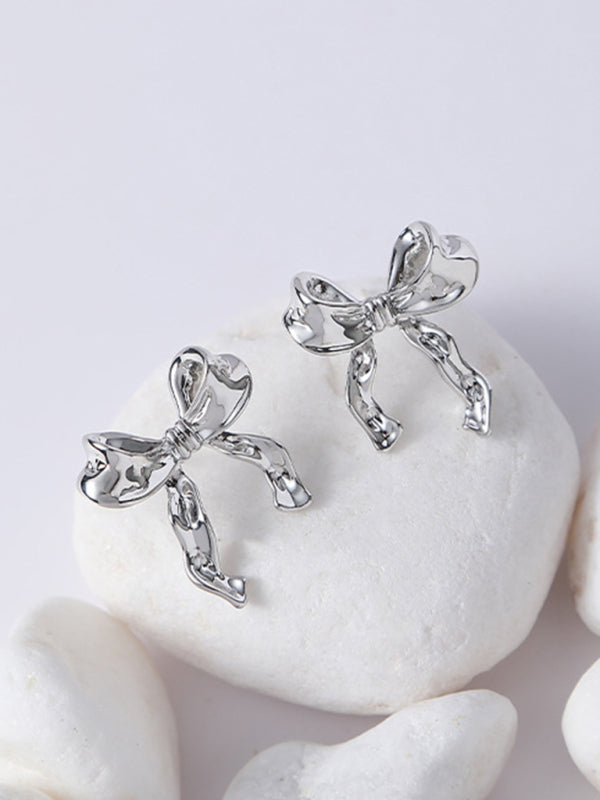 Eco-friendly Women's 925 silver needle bow stud earrings