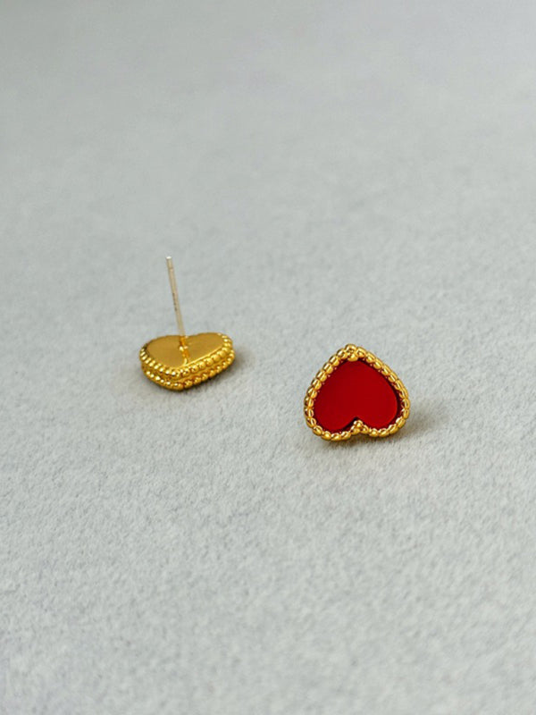 Eco-friendly Sweet red peach heart simple earrings