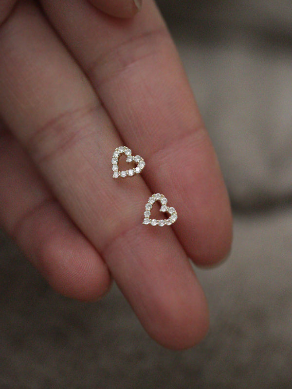 Eco-friendly New full diamond princess style hollow love heart cute daily mini earrings
