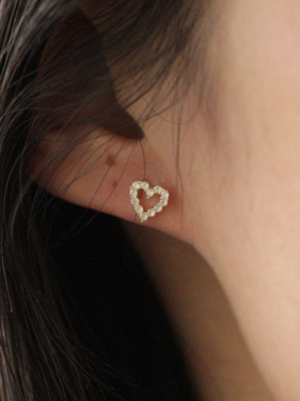 Eco-friendly New full diamond princess style hollow love heart cute daily mini earrings