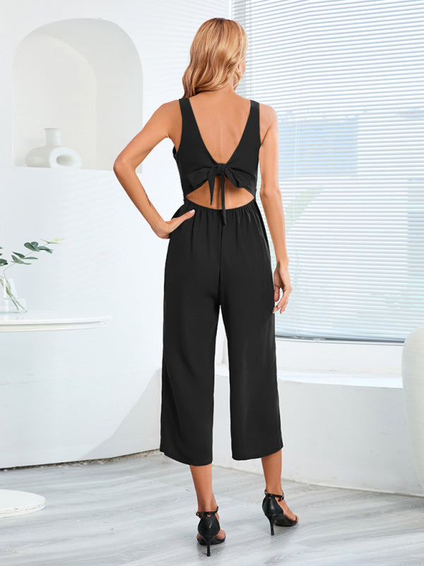 Eco-friendly Women's Fashion Sexy Slim Sleeveless Button V-Neck Jumpsuit