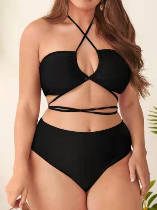 Eco-friendly Plus Size Ladies Clothes - Halter Backless Cross Strap Bikini Set