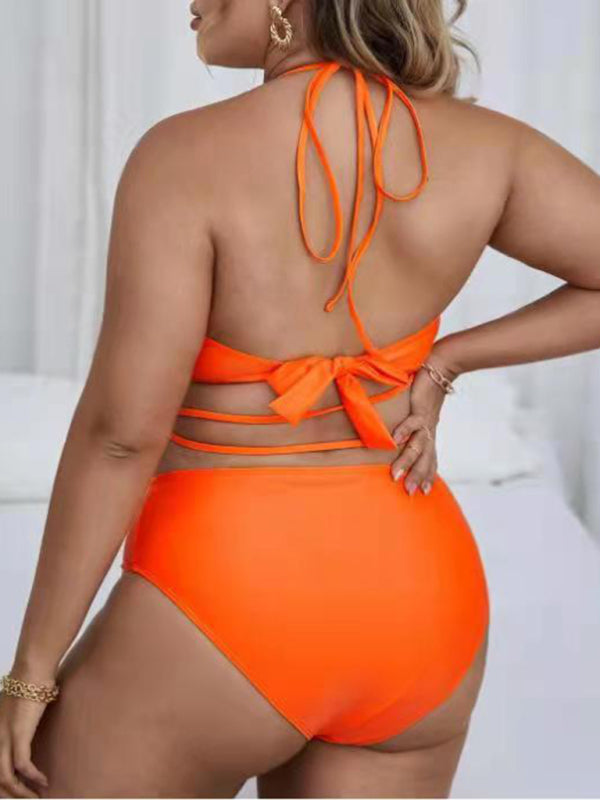 Eco-friendly Plus Size Ladies Clothes - Halter Backless Cross Strap Bikini Set