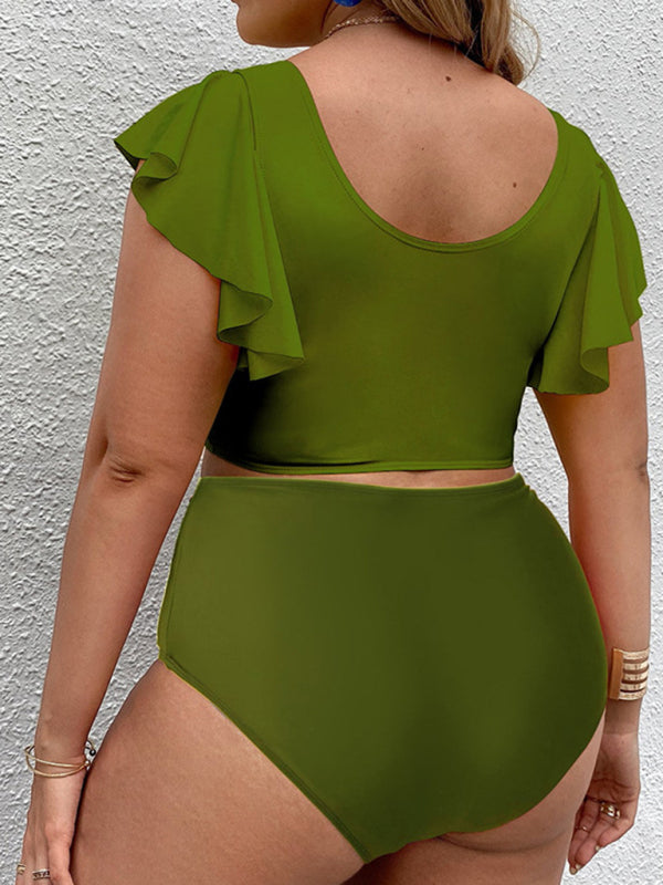 Eco-friendly Plus Size Women-Falbala V-Neck Bikini Set