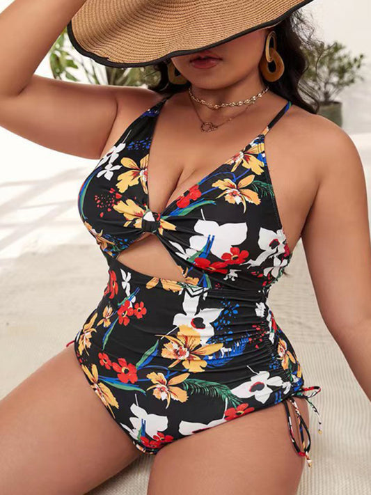 Eco-friendly Plus Size Women-Printed Push-up Hollow One-Piece Swimsuit