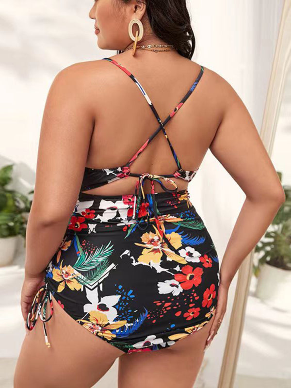 Eco-friendly Plus Size Women-Printed Push-up Hollow One-Piece Swimsuit