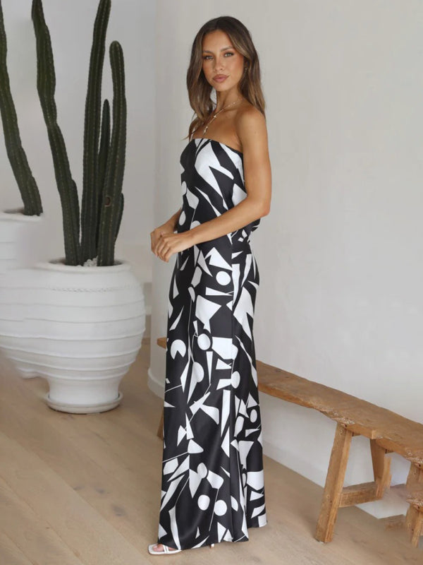 Women's Sexy Back Hollow Irregular Geometric Print Dress