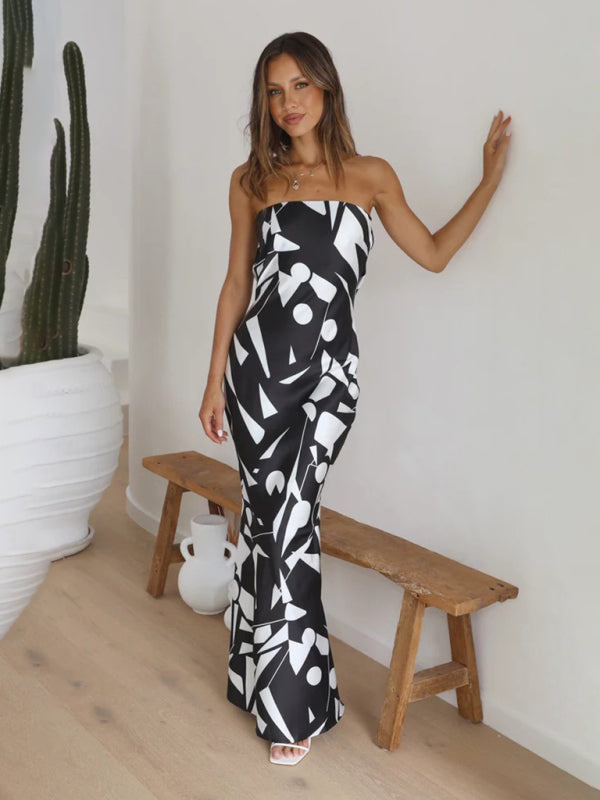 Women's Printed Strapless Maxi Dress
