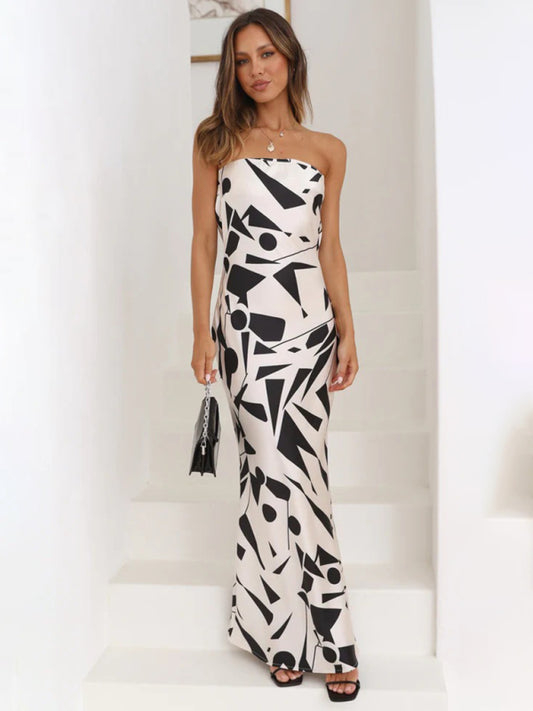 Women's Printed Strapless Maxi Dress