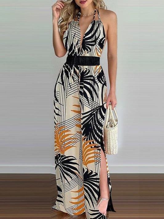 Eco-friendly Women's Irregular Printed Halter Neck Jumpsuit