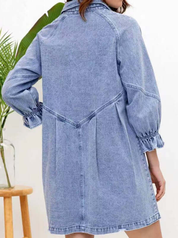 Eco-friendly Women's Casual Loose Denim Balloon Sleeve Long Sleeve Dress