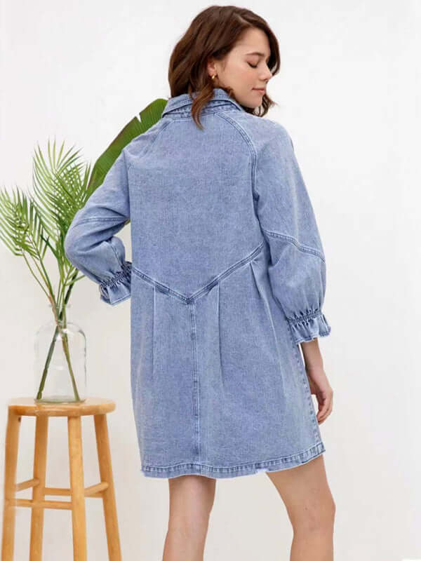 Eco-friendly Women's Casual Loose Denim Balloon Sleeve Long Sleeve Dress