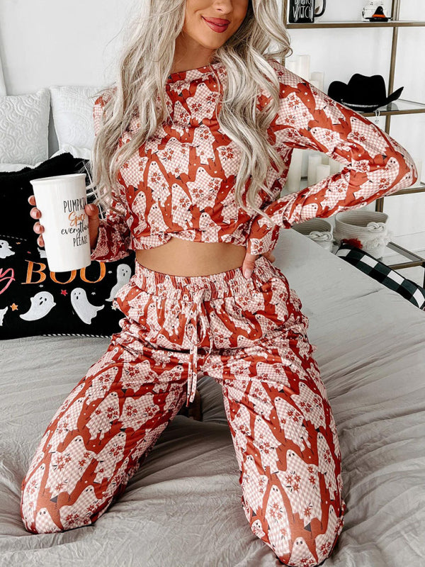 New printed long-sleeved slim casual trousers home suit