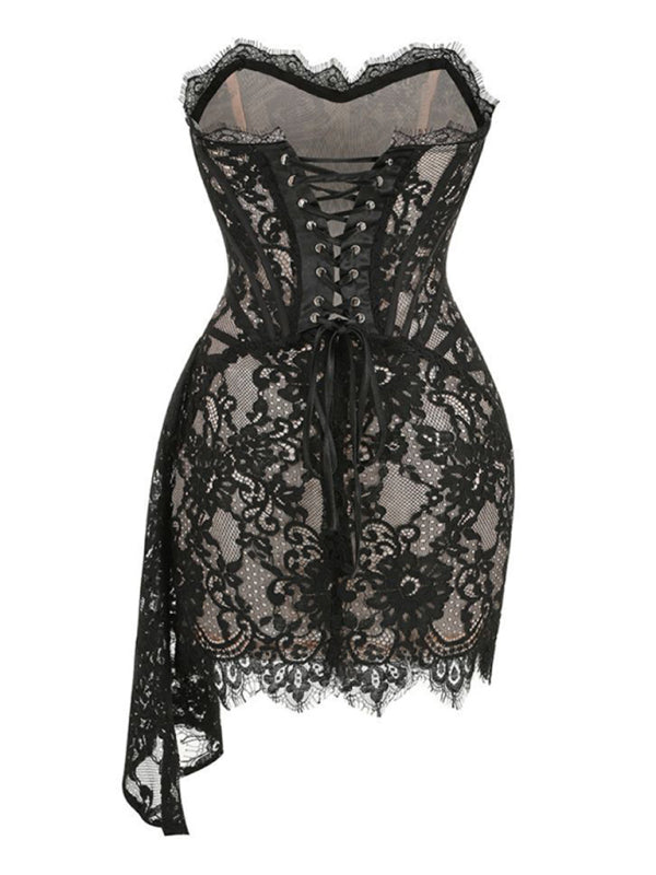 Women's Sexy Lace See-through Splicing Waist Tube Dress