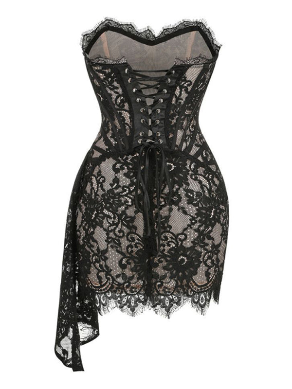 Eco-friendly Women's Sexy Lace See-through Splicing Waist Tube Dress