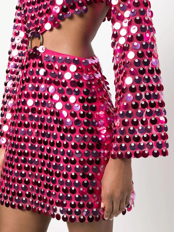 Eco-friendly Women's fashion new sequined irregular dress