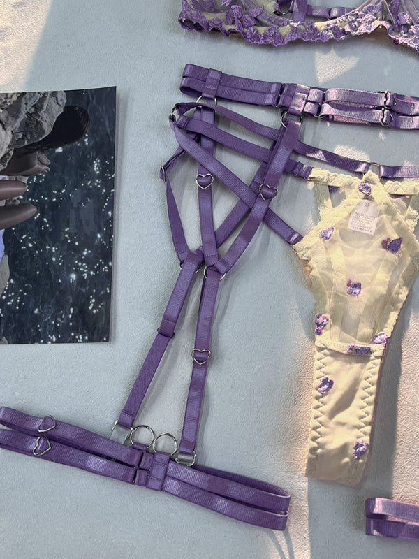 New sexy three-point spliced strap heavy craft bra and underwear set