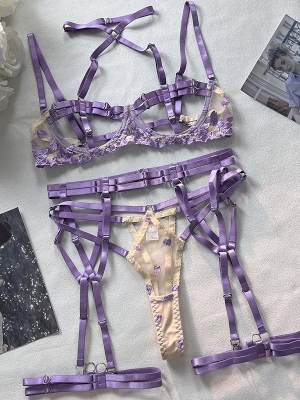 New sexy three-point spliced strap heavy craft bra and underwear set