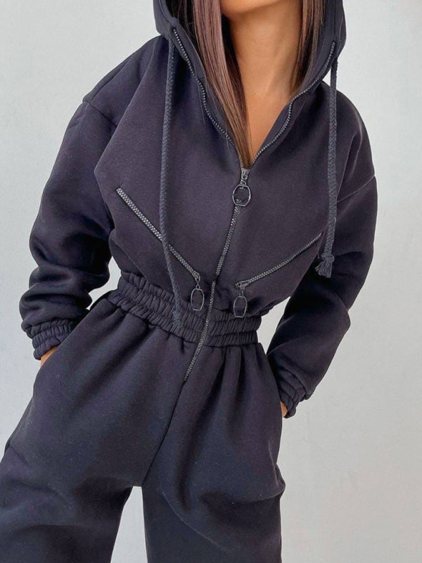 Eco-friendly women's hooded sweatshirt sports casual suit two piece set