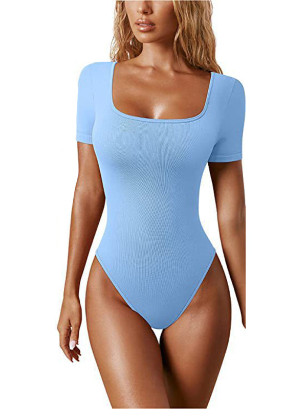 Eco-friendly women's sexy square collar short sleeves bodysuit