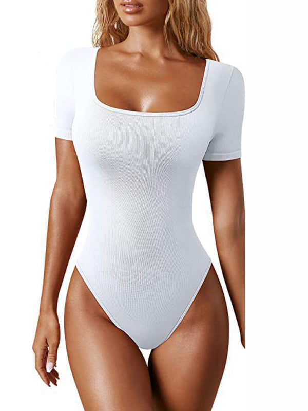 Eco-friendly women's sexy square collar short sleeves bodysuit