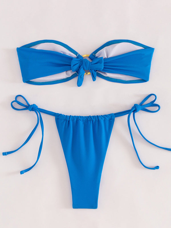 Eco-friendly New solid color split swimsuit tube top sexy bikini